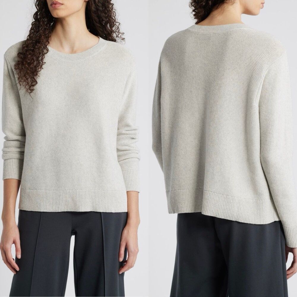 Eileen Fisher Organic Cotton Recycled Cashmere Crewneck Sweater Gray L Lagenlook